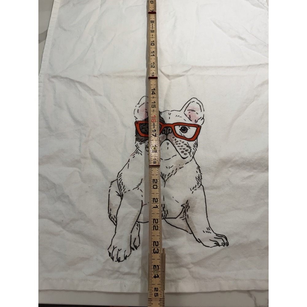 West Elm Tea Towel French Bulldog W Glasses 16x25 In Cute Dog Lover Kitchen - Picture 2 of 4